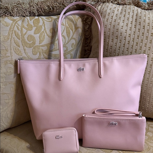 Lacoste Handbags - LACOSTE Large L.12.12 Concept Tote Bag, small wallet and wristlet bundle Pink